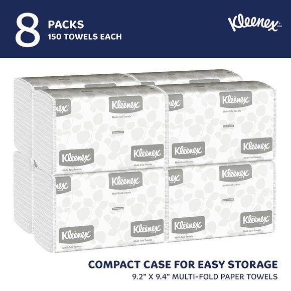 Kleenex Multifold Paper Towels (02046), 1-Ply, 9.2" x 9.4" sheets, White, (150 S - Picture 2 of 11